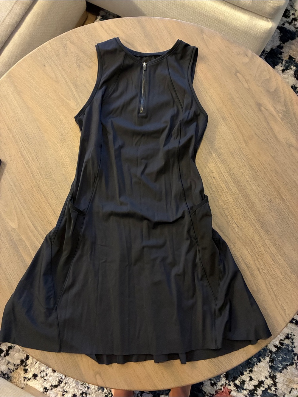 Athleta Black Sleeveless Zip-Front Mini Dress